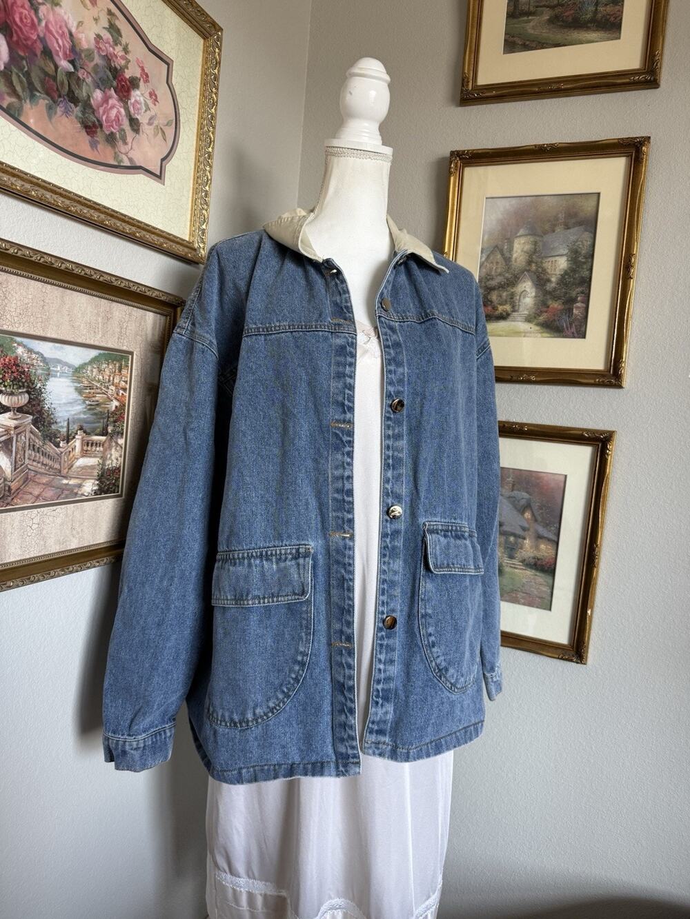 Vintage Denim Barn Jacket Womens XL Blue Jean Trucker 100% Cotton Vtg